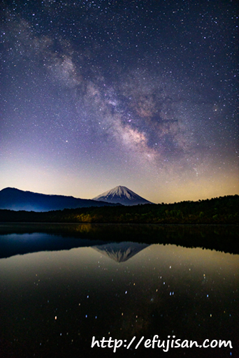 西湖で撮影した天の川と富士山