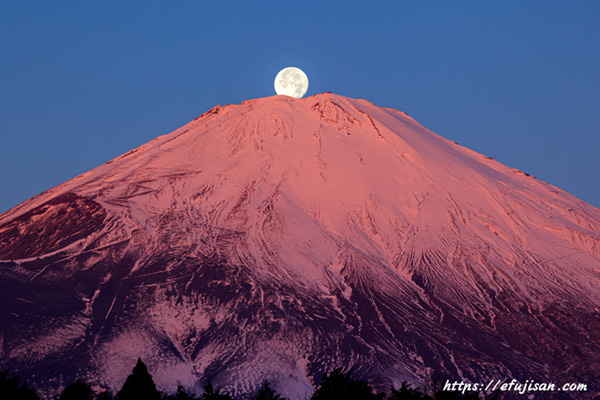 真っ赤な紅富士と満月