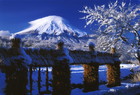 忍野村の雪景色と富士山