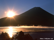 山梨県本栖湖で見た日の出と富士山