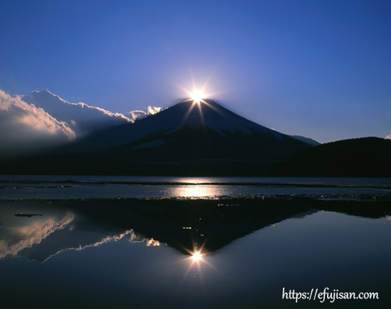 山梨県南都留郡山中湖で撮影したダイアモンド富士